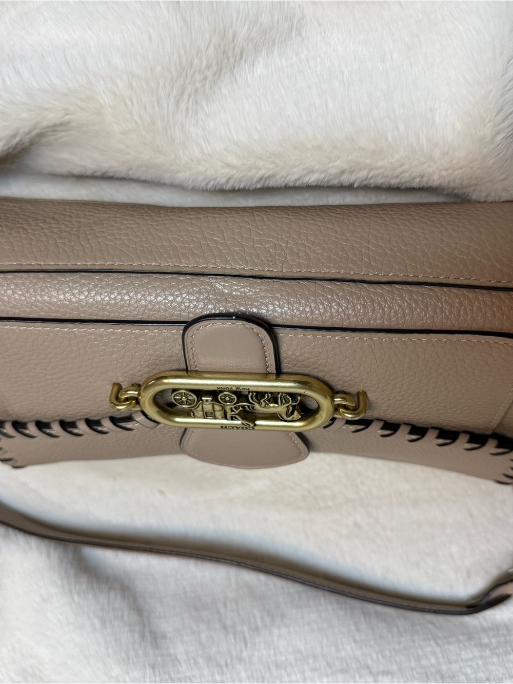 Coach Lori Taupe Pebbled Leather Shoulder Bag with Brass Hardware - Picture 2 of 5